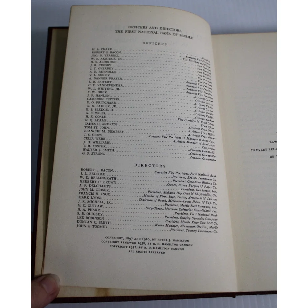 Vintage 1952 Colonial Mobile Peter Hamilton Alabama History First National Bank